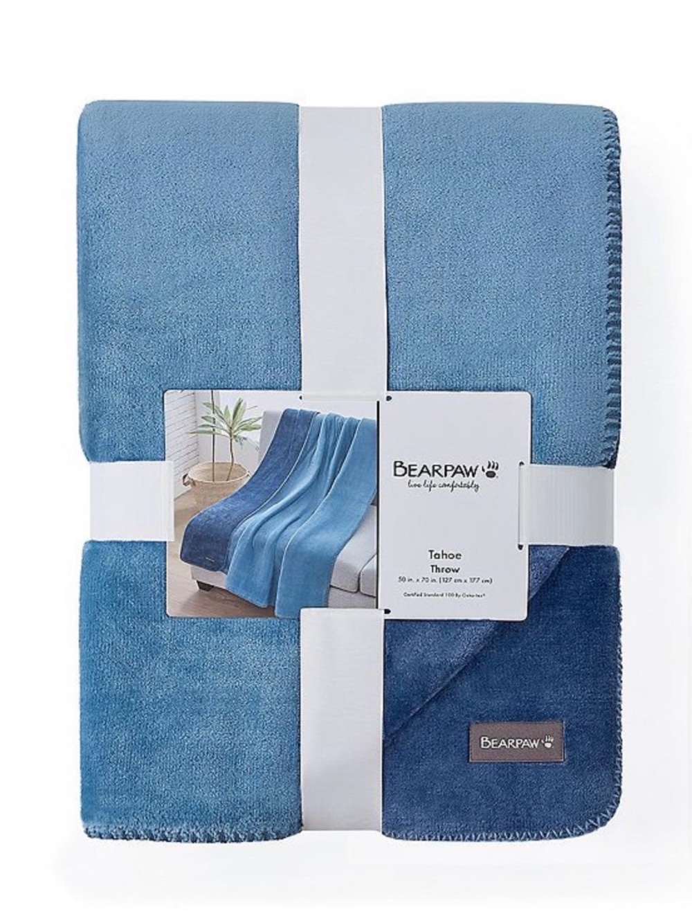 BearPaw Tahoe Two-Tone Blue Plush Throw Blanket